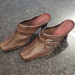 AEROSOLES Brown Leather Mules with Buckle